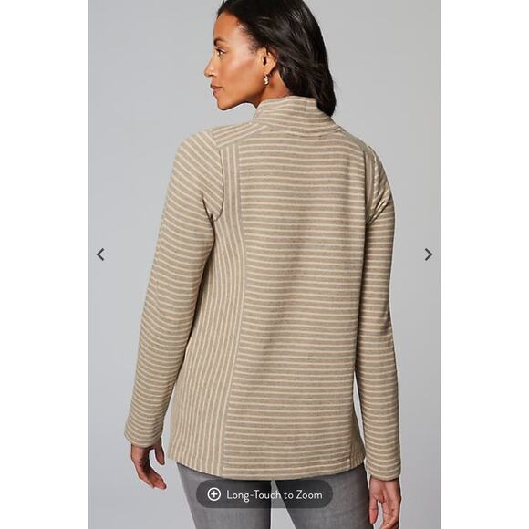 J.Jill Seamed Mock-Neck Top Gray Tan Striped Womens Medium Lagenlook Minimal - Picture 3 of 7